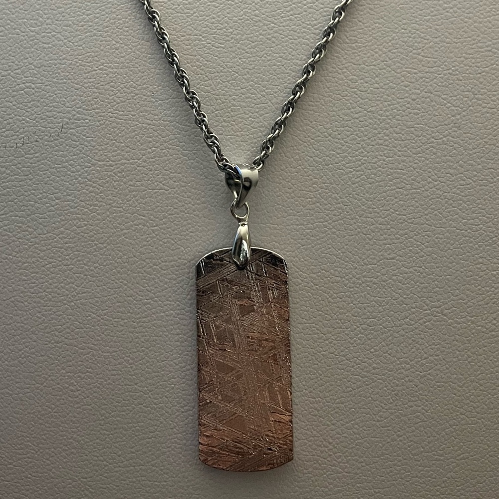 Natural Muonionalusta Meteorite FreeSize Keyhole Shape Silver Pendant 925 Unisex